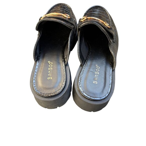Bamboo Womens Black Croc Embossed Mule Loafers With Gold Bit Detail Size 8 - Picture 4 of 5